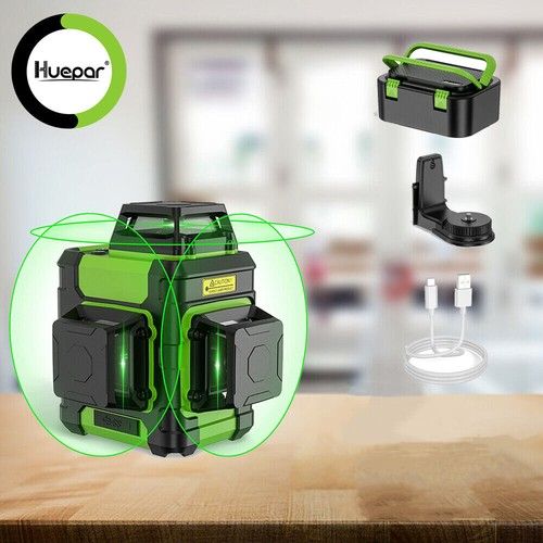 Huepar 3D Green Beam Self Leveling Laser Level with Li-ion Battery and Hard Case