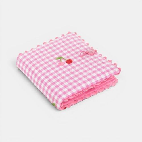 Pink Gingham Needle Case Embroidered Cherries Felt Needle Holder Sewing Gift