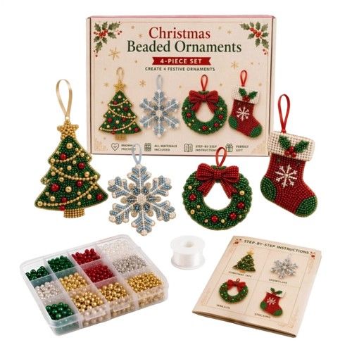 Christmas Bead Making Kit DIY Bracelet Craft Set Holiday Tree Hanging Decor