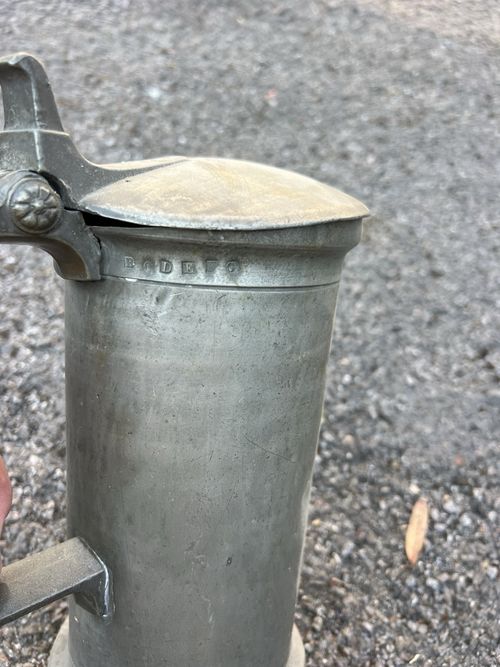 Antique French Pewter Double Litre Measure Jug Pichon Saint-Lo Normandy Lid 1860 — image 8