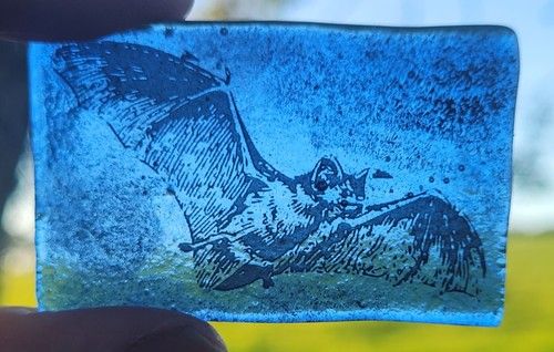 Stained glass Bat traditional painted kiln fired reclaimed blue piece bats