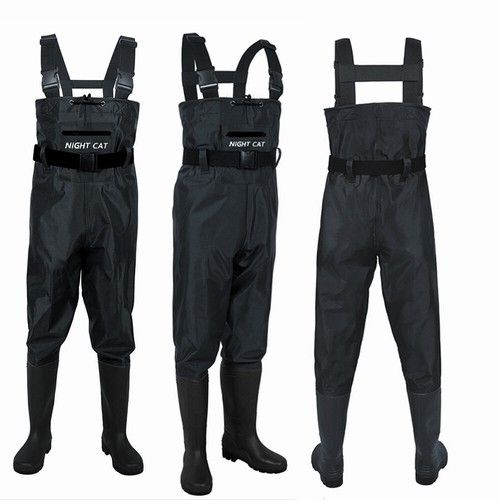 Night Cat Mens Chest Waders & Boots Waterproof PVC Hunting Fly Fishing Size 7-13