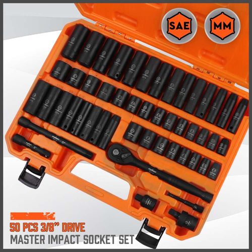 50PC 3/8" Drive Impact Socket Set Ratchet Handle Extension Bar Universal Joint — image 3