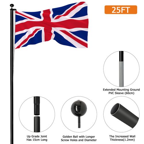 25ft Aluminium Sectional Flagpole Kit Outdoor Garden Telescopic Flag Pole Black — image 2