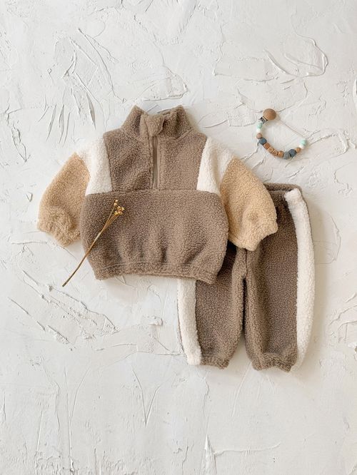 Winter Boys and Girls Color-block Thickened Lamb Velvet Suit Two-piece Outfit — image 7