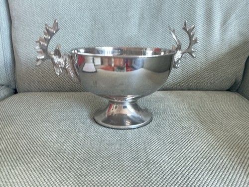 Kenneth Turner London Silver Tone Stag Head Pedestal Bowl - Excellent Condition
