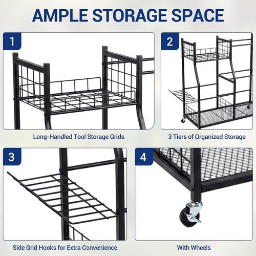 Heavy Duty Storage Rack Garden Tool Organizer with Wheels for Garage & Gardening — image 4