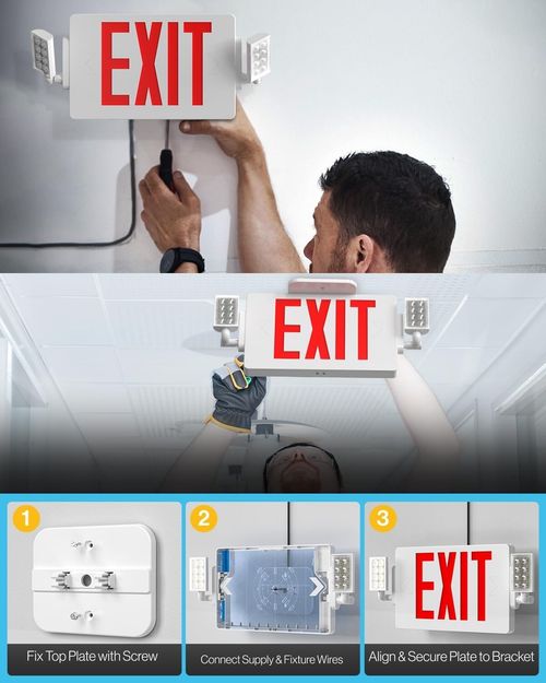 4 Pack LED Exit Sign Emergency Light–Hi Output RED Compact Combo UL 924 Listed — image 3