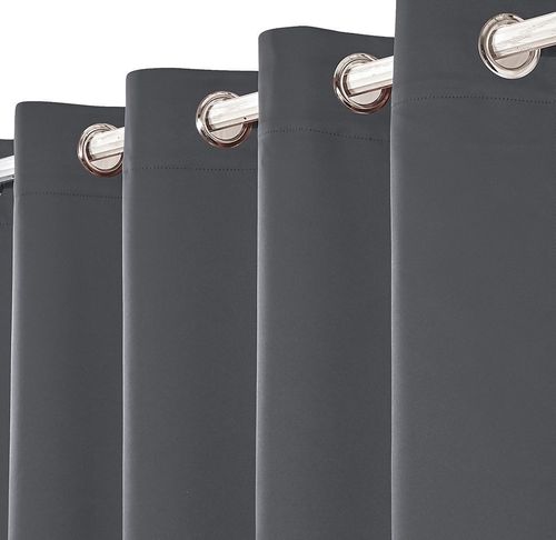 Pair of EYELET Ring Top Plain Thermal BLACKOUT LINED Curtains with Tie Backs — image 3