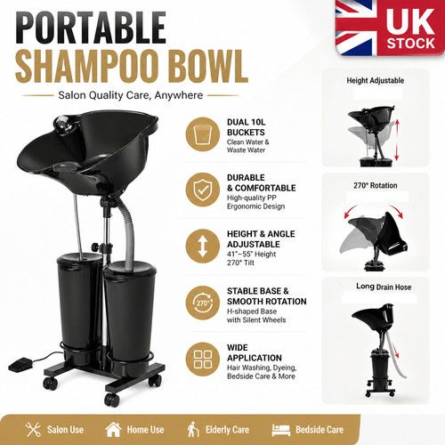 Portable Hairdressing Backwash Mobile Shampoo Basin Adjustable Height for Salon