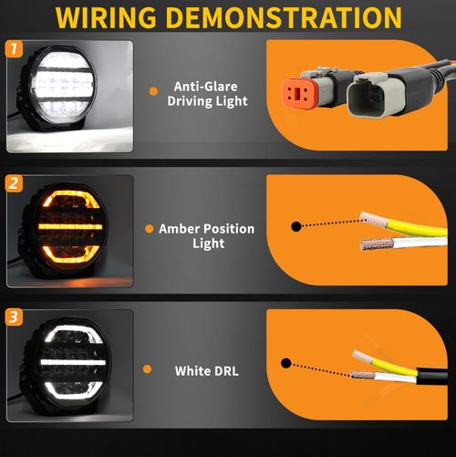 Pair 7" Black LED Driving Light With White/Amber Dynamic Position Light Off-road — image 3