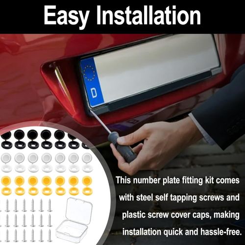6 x NUMBER PLATE CAR FIXING FITTING KIT SCREWS & CAPS HINGED BLACK YELLOW WHITE — image 6