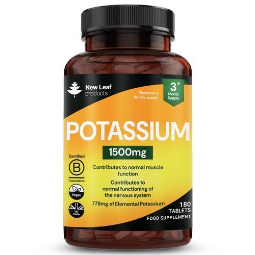 Potassium 1500mg Supplements High Strength - 180 Tablets Nervous System Bones