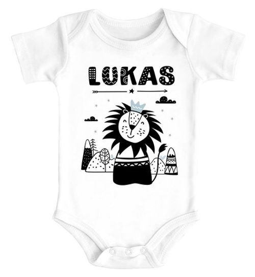 Baby Bodysuit With Name Print Lion Scandi Design Animal Print Gift