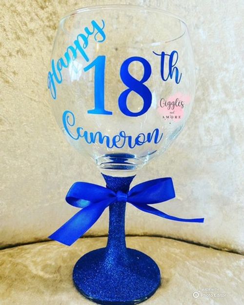 Personalised Glitter Gin Glass for Birthday 18th, 21st, 30th, 40th, 50th, 60th