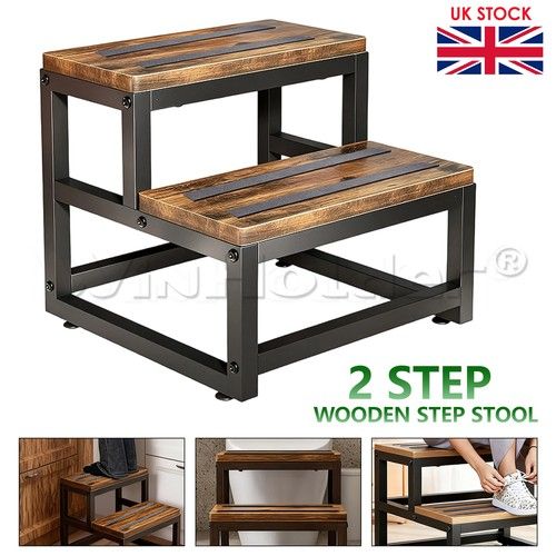 Non-Slip 2 Step Stool Stepping Bed Steps Home Bathroom For Adults Kids Safety UK
