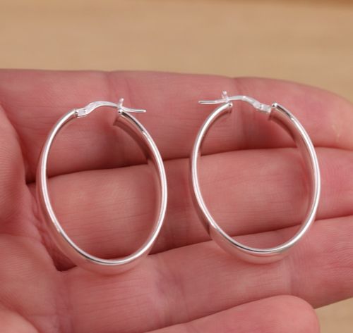 Solid 925 Sterling Silver Large Plain Oval Huggie Hoop 6mm Wide Earrings Boxed — image 6