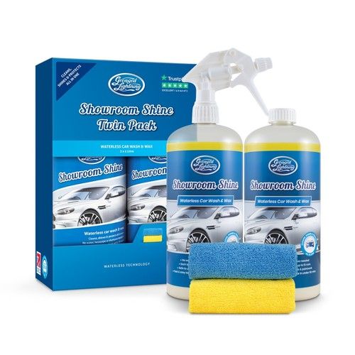 Greased Lightning Showroom Shine Waterless Wash & Wax Car Cleaner Twin 2x Cloth