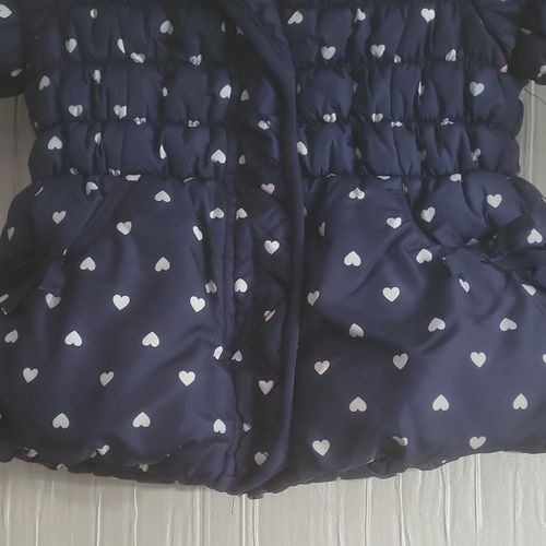 George Girls Navy & White Heart Print Hooded Padded Puffer Coat 9-12 Months — image 4