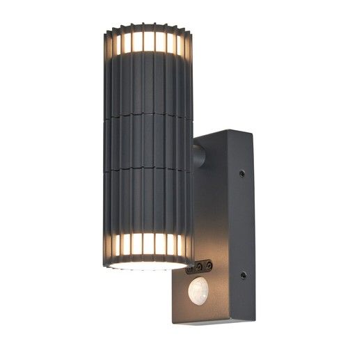 Litecraft Veda Wall Light Outdoor Ribbed Up & Down With PIR Sensor - Anthracite 