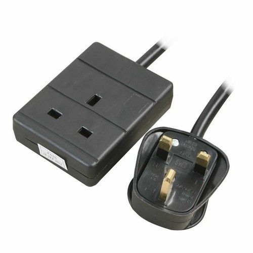 2m 1 Gang Single Way UK 13A Mains Power Socket Extension Lead BLACK [007379]