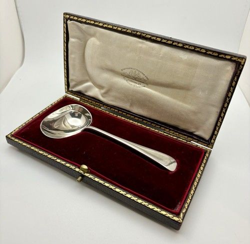 Rare Boxed Sterling Silver Sauce Ladle 1915 Martin Hall Sheffield Original Case