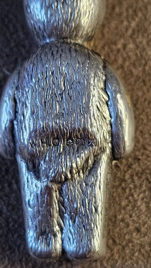 Antique Silver Teddy Bear Baby Rattle Complete With Teething Ring — image 8