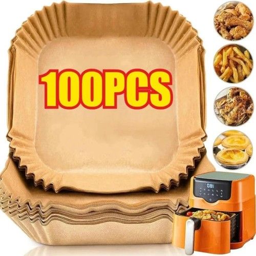 100Pcs Square Air Fryer Paper Liners Disposable Non Stick Baking Parchment UK