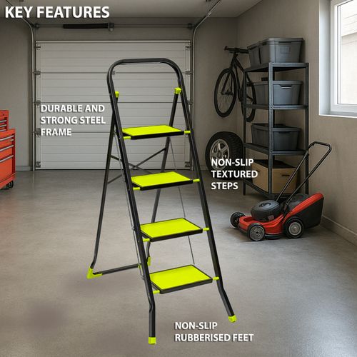 4 Step Steel Ladder Foldable Safety Step Stool 150kg Heavy Duty Anti-Slip Treads — image 4