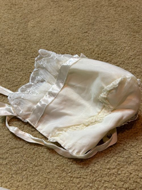 Vintage Carol Joy 50s Baby Baptism Christening Dress Sheer Bonnet Ivory White — image 8