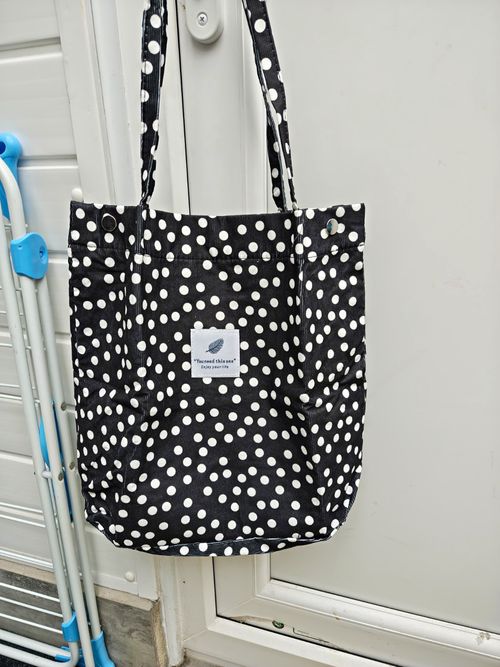 Black & White Polka Dot Cotton Fabric Lined Tote Bag Medium 30x32x10cm — image 1