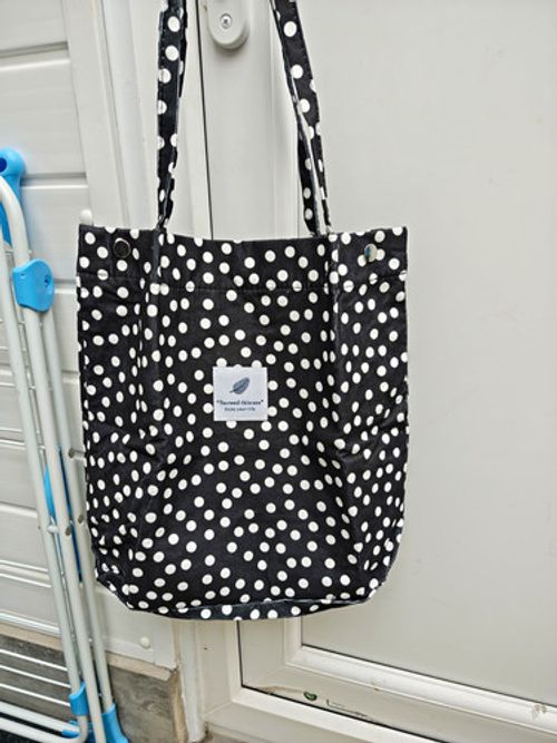 Black & White Polka Dot Cotton Fabric Lined Tote Bag Medium 30x32x10cm