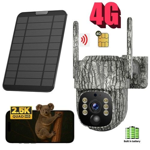 2.5K 4G LTE Wildlife Camera Outdoor PTZ Battery Cam with Solar Panel UK SIM Card