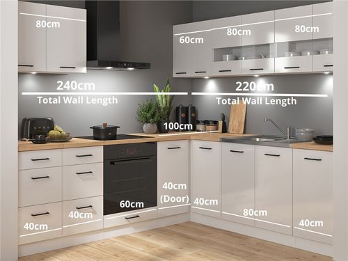 Corner Kitchen Set 11 Units Complete DIY Fitted Cabinets White Gloss Slab Junona — image 5