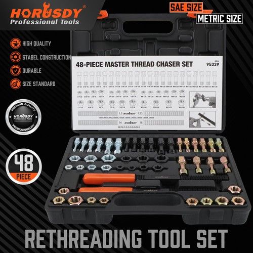48PC Thread Repair Chaser Kit UNC UNF Metric & Imperial Restorer Tap & Die Tool