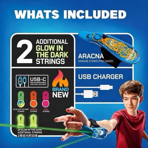 Spider Web Shooter, Man Boy Toy Re-Coiling Glow in Dark Strings USB Rechargeable — image 2