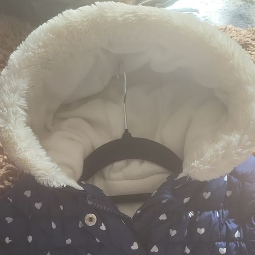George Girls Navy & White Heart Print Hooded Padded Puffer Coat 9-12 Months — image 5
