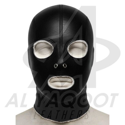 Leather Bondage Hood Mask Black Head Restraint Mask with Back Laces