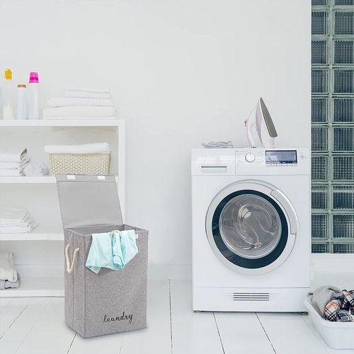 Laundry Basket Folding Bin Bag Hamper With Lid 72L Dirty Washing Clothes Storage — image 3