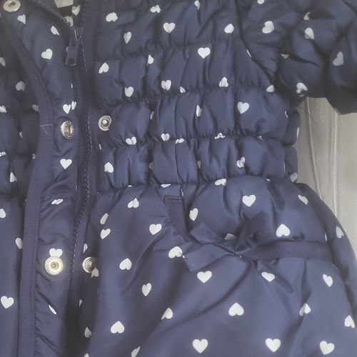 George Girls Navy & White Heart Print Hooded Padded Puffer Coat 9-12 Months — image 3