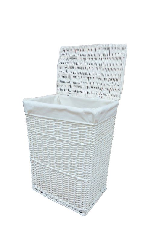 Laundry Basket Bin White Medium Wicker Basket With White Liner Insert Handles — image 1