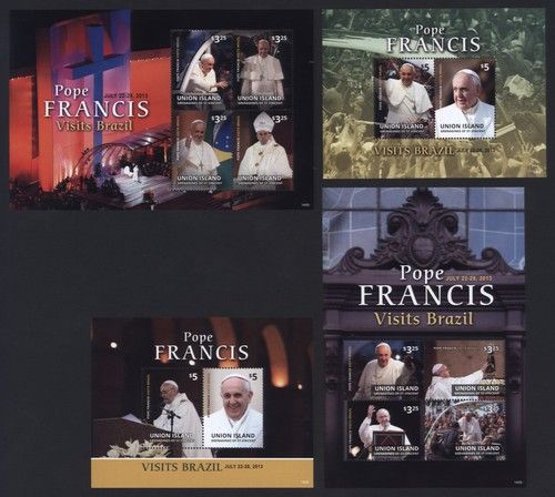 Union Island 2014 - Pope Francis - Pope Papa 725-28 + 729-32, Block 59 + 60 
