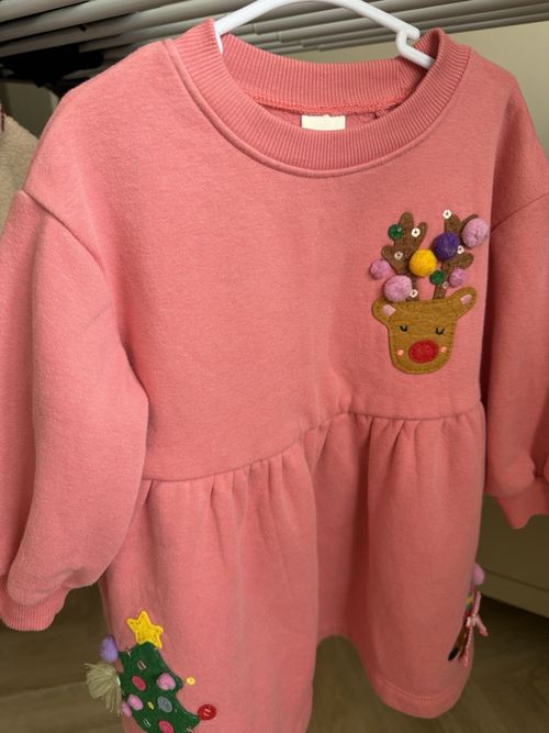 NEXT baby girl Christmas Sweatshirt Pink Dress 12-18m, excellent condition  — image 2