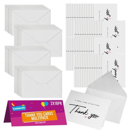 18-36 Pack Thank You Cards with Envelopes | A6 Thankyou Notes Birthday Wedding
