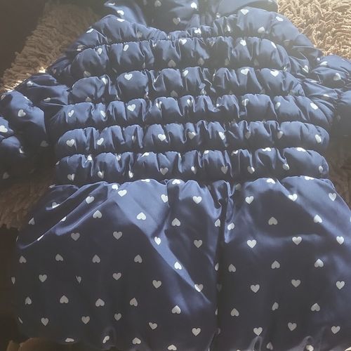 George Girls Navy & White Heart Print Hooded Padded Puffer Coat 9-12 Months — image 6