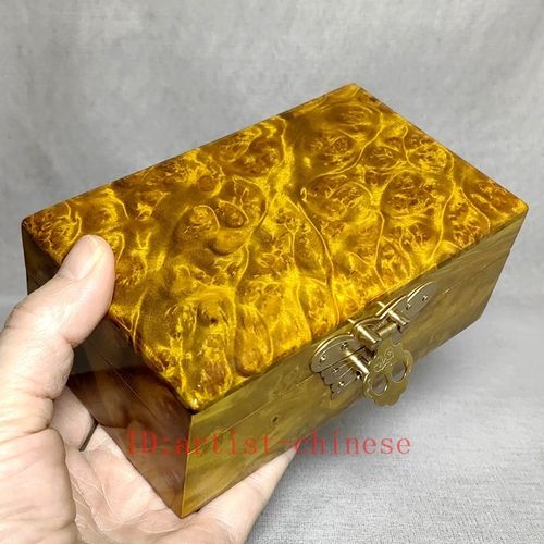 5.9"Collection Old China Gold-rimmed Nanmu Wood Carved Jewelry Box Storage Box — image 11