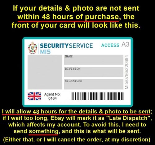 MI5 Personalised Secret Service Agent Spy Novelty Role Play Acting Prop ID Card — image 4
