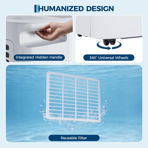 Smart 20L/Day Dehumidifier for Home 3000SqFt, Portable Auto & Dryer, UK Plug Use — image 3