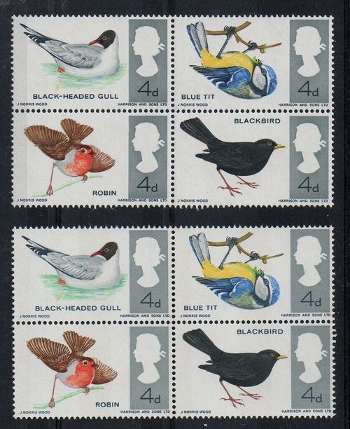 1966 BRITISH BIRDS BOTH ORDINARY & PHOSPHOR BLOCKS 4 UNMOUNTED MINT POSTFREE UK — image 1
