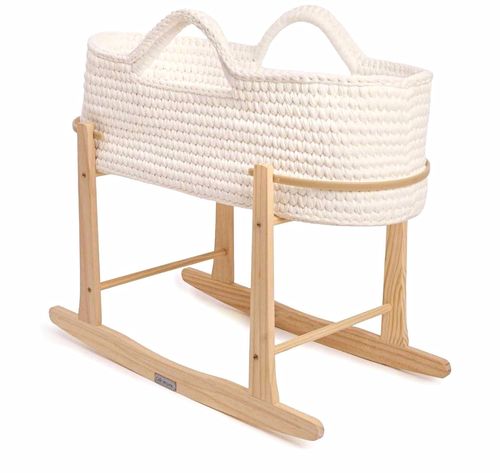 Clair de Lune White Crochet Oval Moses Basket Rocking Stand & Mattress Included — image 1